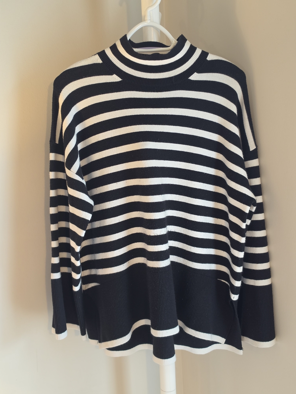 French Connection Black & White Striped Funnel Sweater